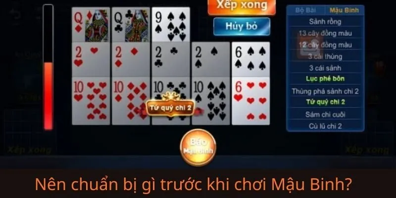 08 điều cần biết để trả lời nên chuẩn bị gì trước khi chơi Mậu Binh
